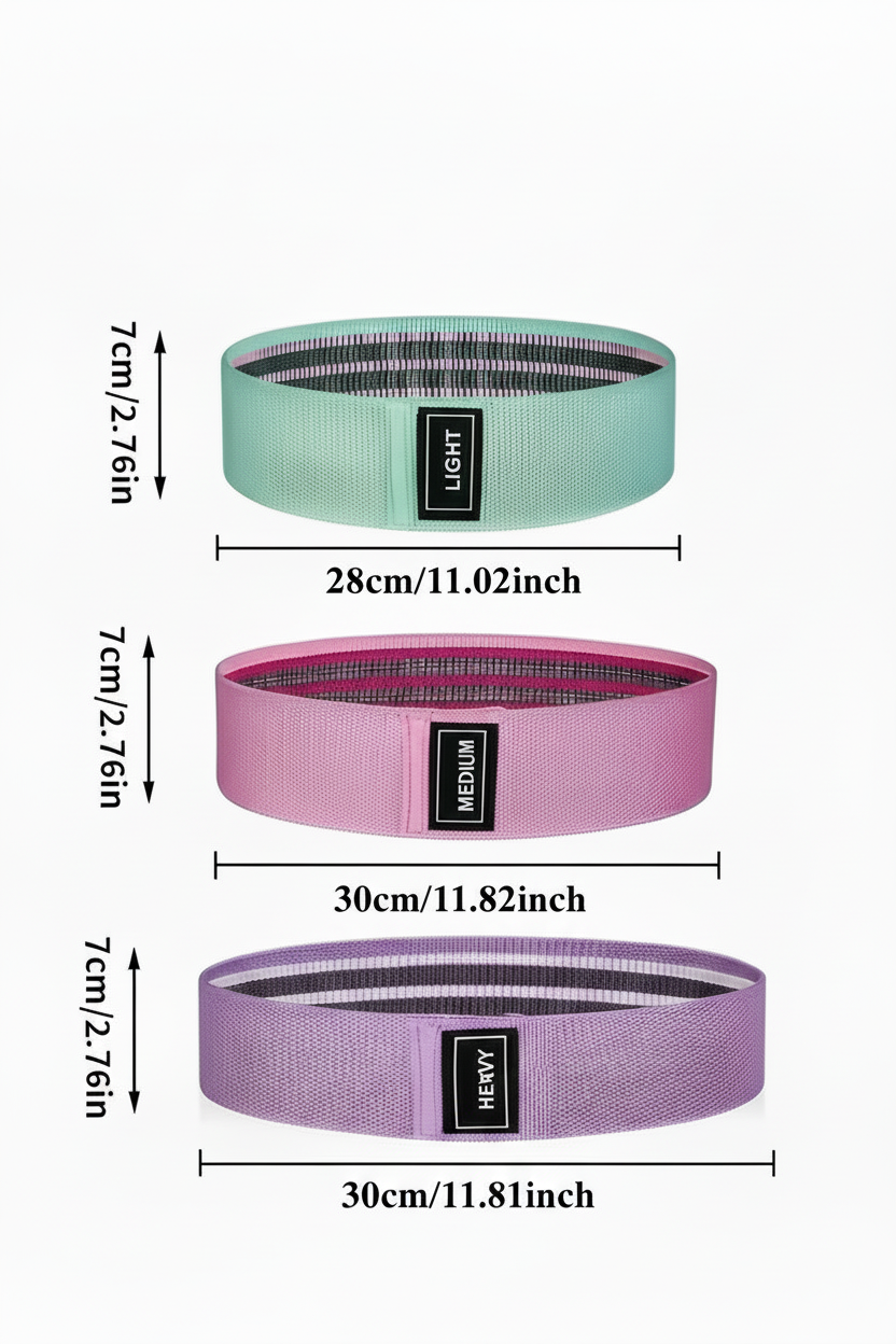 Resistance bands with consistent label text